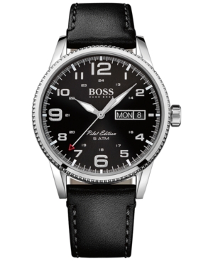 UPC 885997186506 product image for Boss Hugo Boss Men's Pilot Black Leather Strap Watch 44mm 1513330 | upcitemdb.com