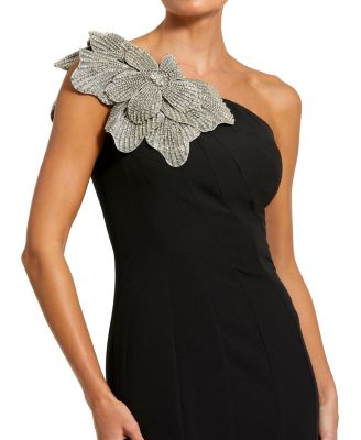 Women's Crepe One Shoulder Gown With Flower