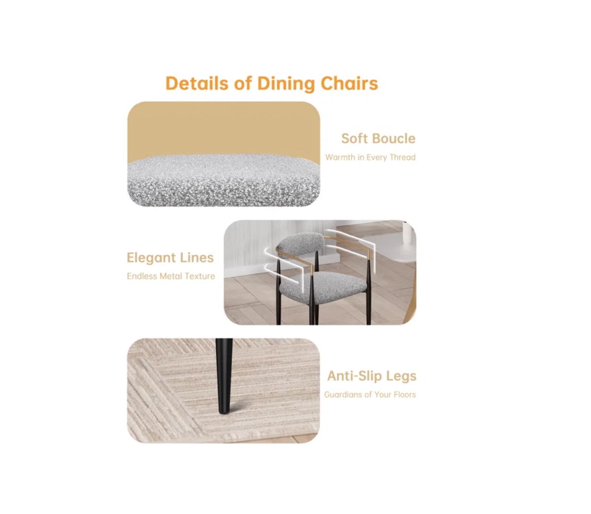 Morden Fort 47"Round Faux Marble Dining Set with 4 Boucle Dining Chairs for Kitchen, Dining Room