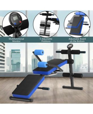 Adjustable Sit Up Bench with LCD Monitor for Home Fitness Workouts