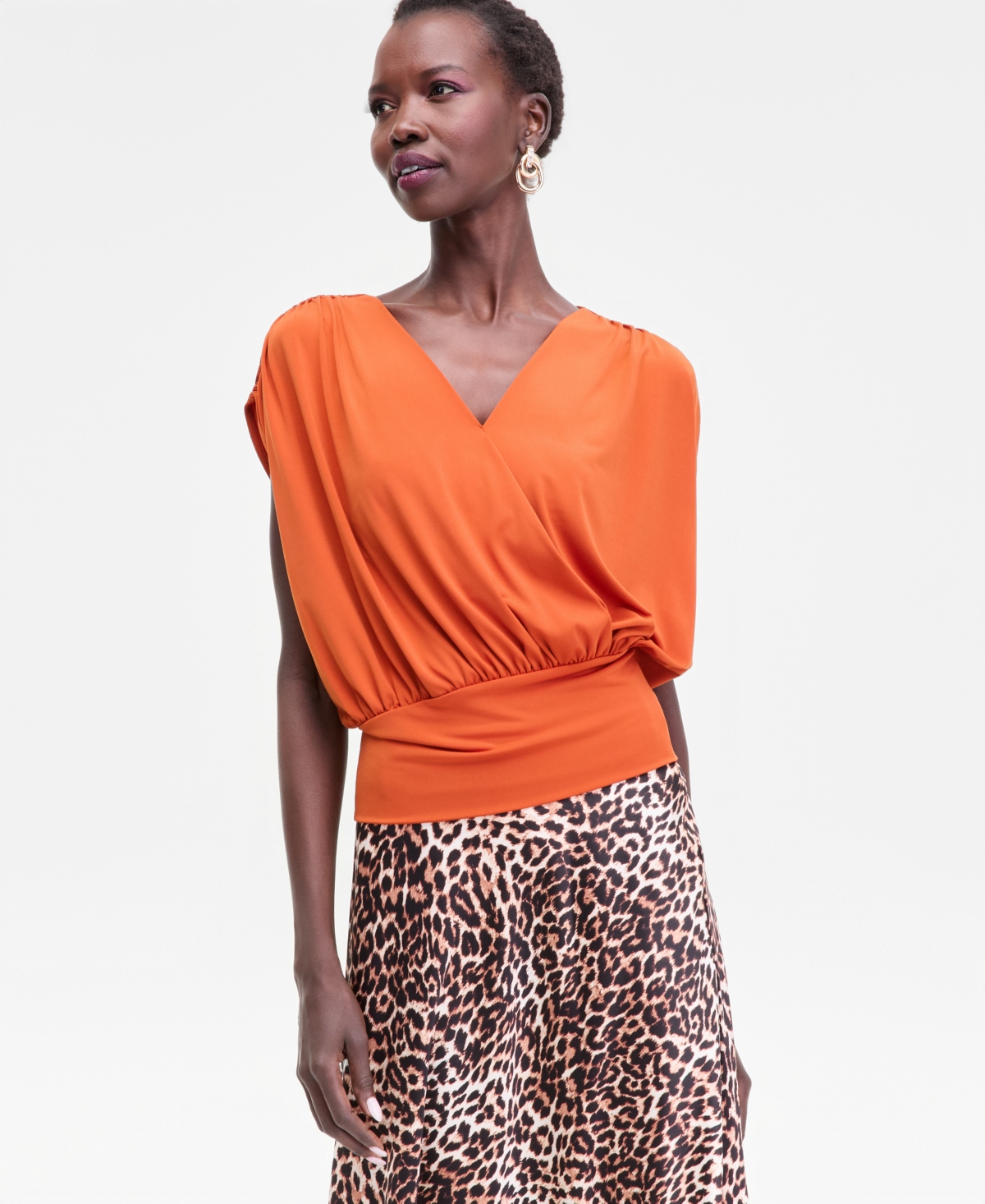 Inc International Concepts Women's Surplice V-neck Top, Exclusively At Macy's In Orange