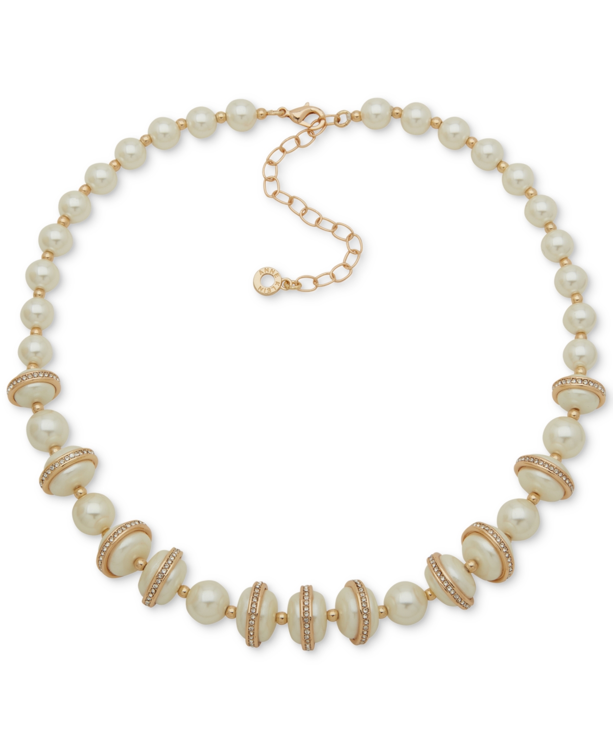 Anne Klein Imitation Pearl And Crystal Stone Lentil Necklace In White