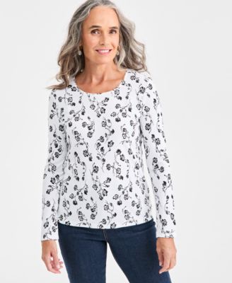 Style & Co - Women's Ink Floral Scoop-Neck Knit Top