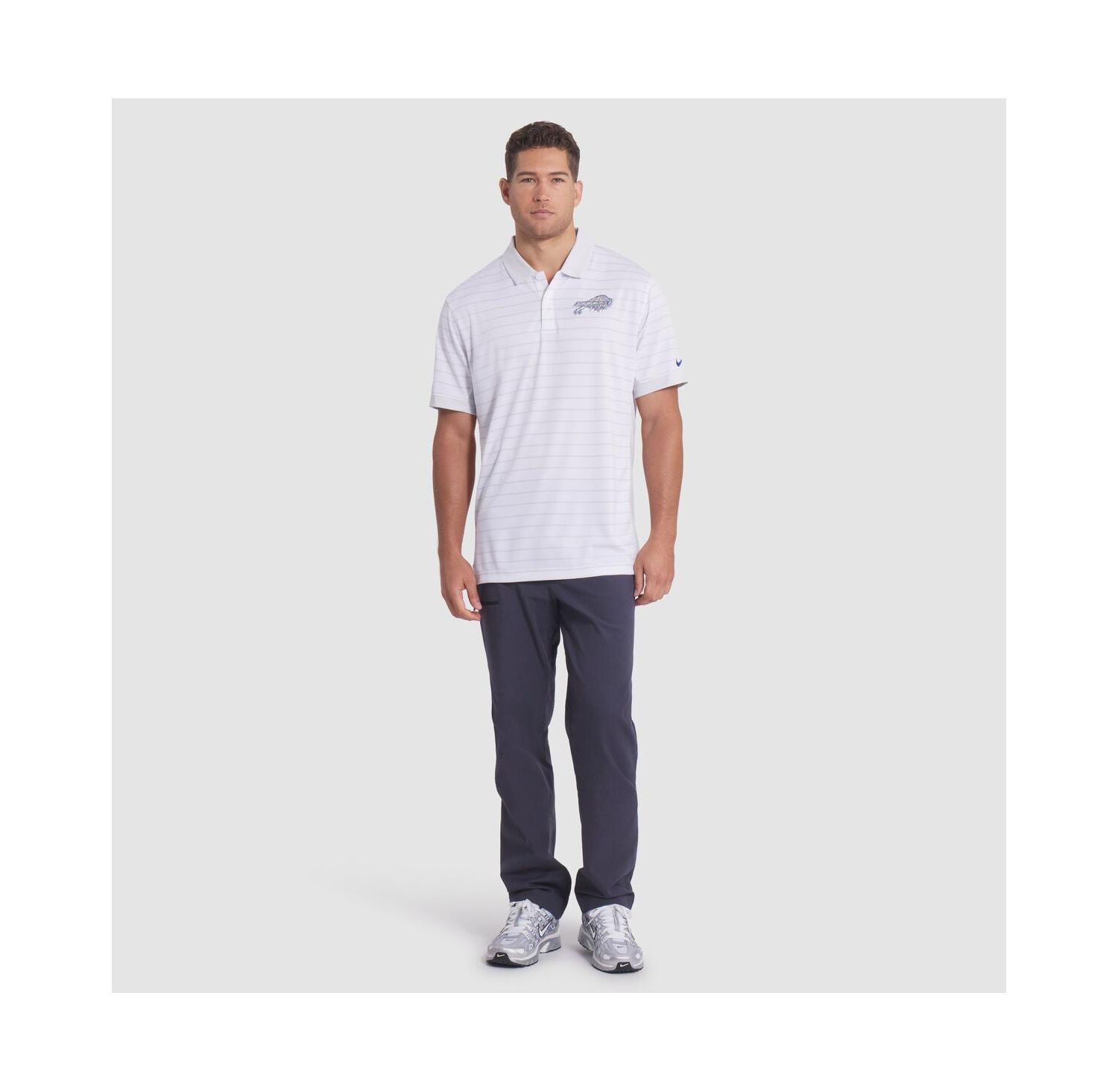 Men's White Buffalo Bills 2025 Rivalries Collection Sideline Victory Striped Dri-FIT Polo Shirt