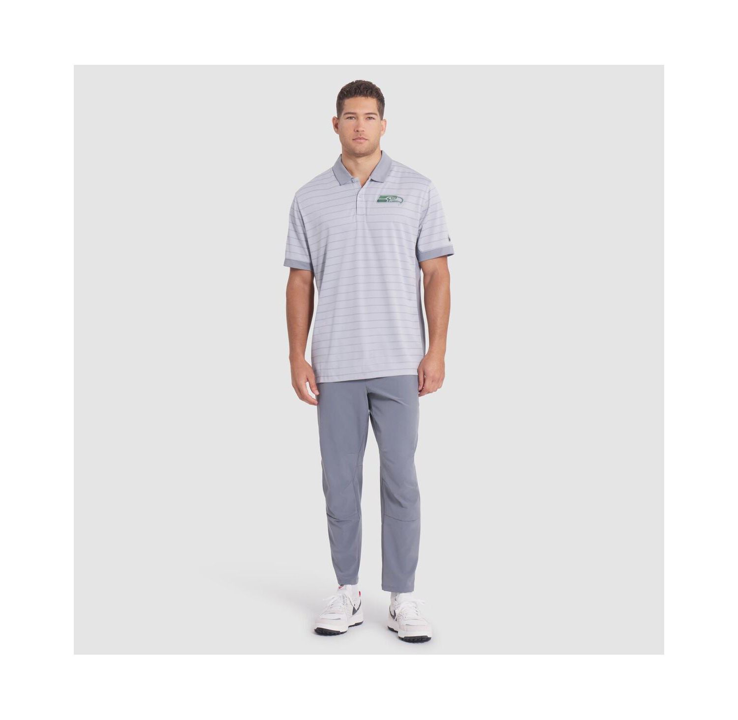 Men's Wolf Gray Seattle Seahawks 2025 Rivalries Collection Sideline Victory Striped Dri-FIT Polo Shirt