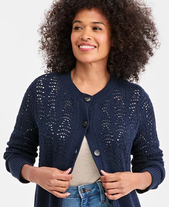 Women's Pointelle Crewneck Cardigan - thumbnail 5