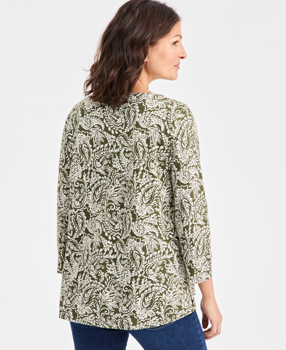 Style & Co Women's Printed Split-neck Pintucked Knit Top, Macy's Exclusive In Multi