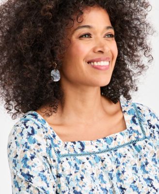 Women's Printed Square-Neck Long Flutter-Sleeve Top, Macy's Exclusive