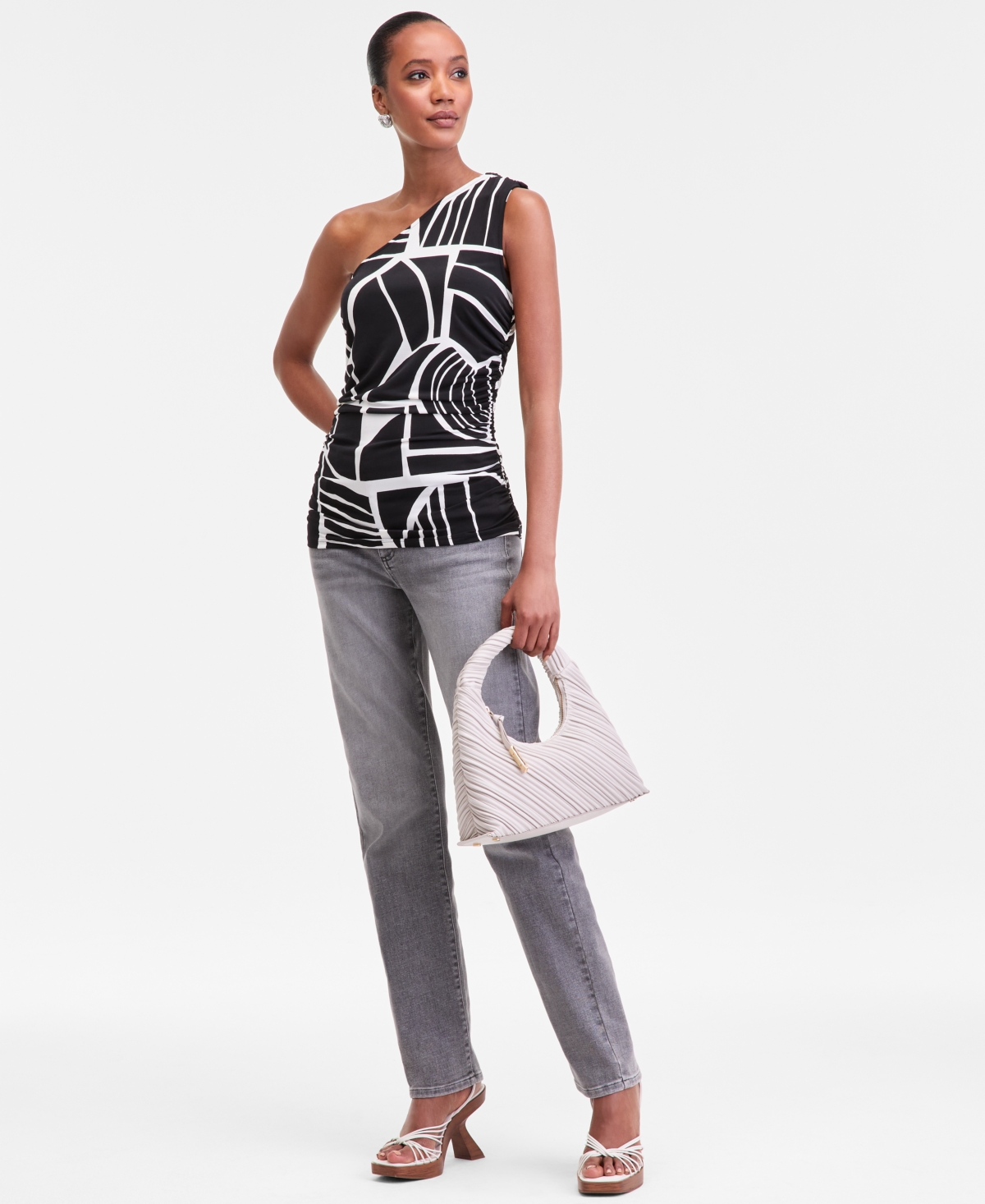 I.n.c. International Concepts Women's Printed One-Shoulder Top, Macy's Exclusive