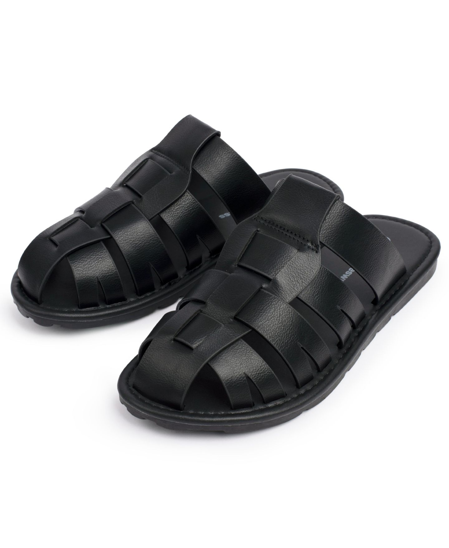 Мужские сандалии Alpine Swiss Marlin Fisherman Slide Sandals Faux Leather Dressy, цвет: Чёрный — фото 8