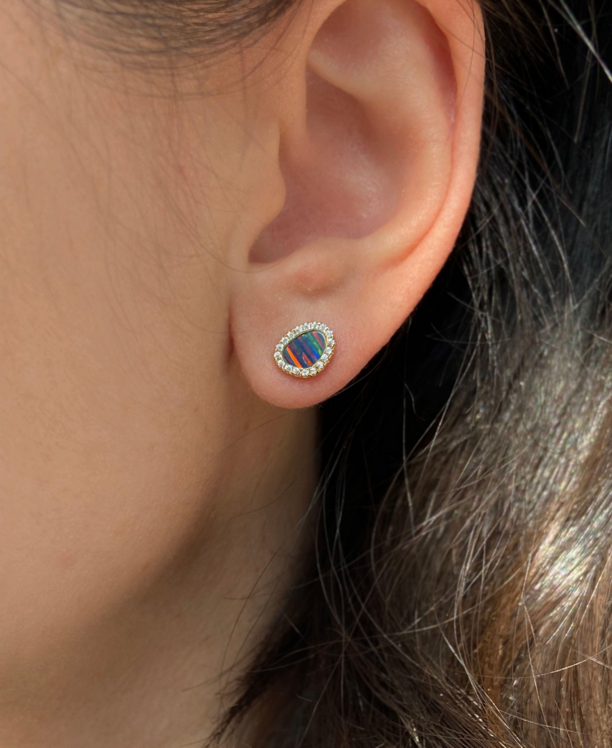 Kamaria Pebble Stud Earrings With Lab-grown Opal In 14k Gold Plated Sterling Silver In Gold