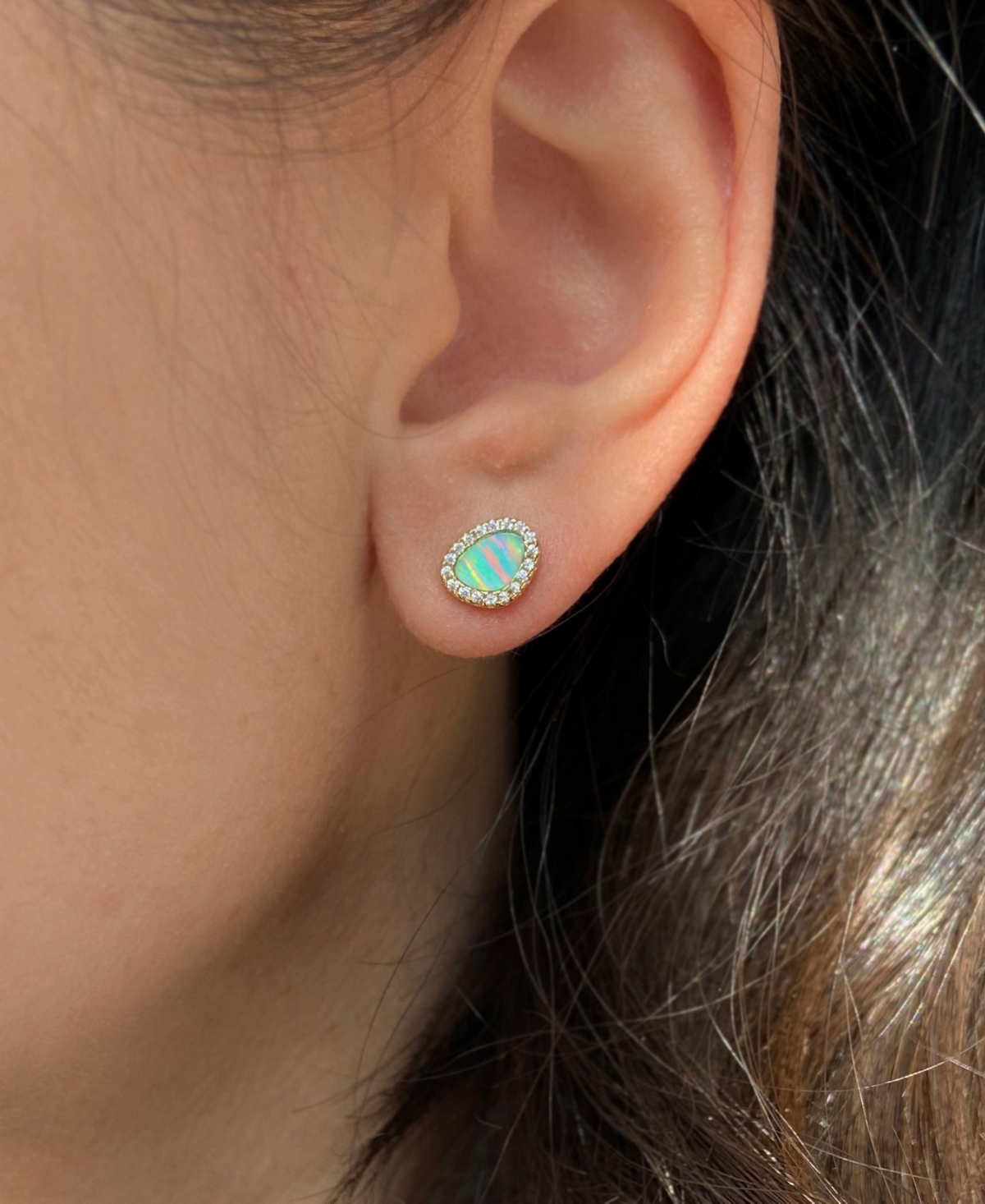 Kamaria Pebble Stud Earrings With Lab-grown Opal In 14k Gold Plated Sterling Silver