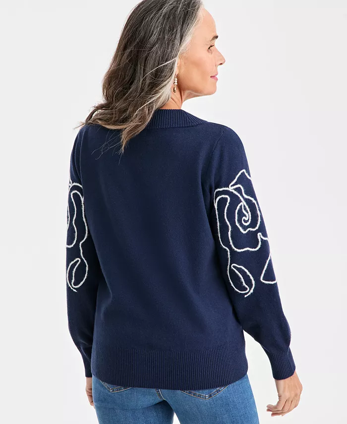 Petite Embroidered Soutache Long-Sleeve Sweater - thumbnail 3