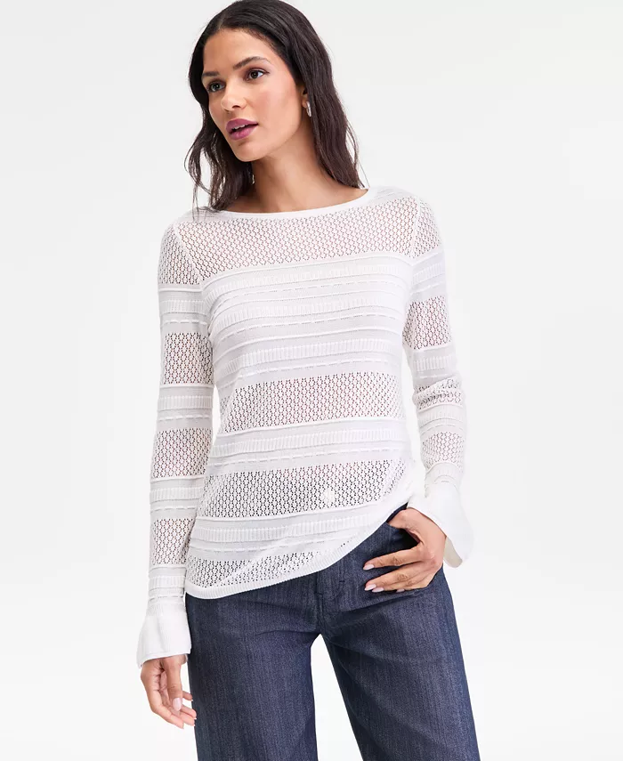 Women's Long Sleeve Sheer Stripe Sweater
