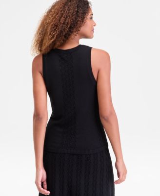 Women's Sleeveless Crochet-Panel Sweater