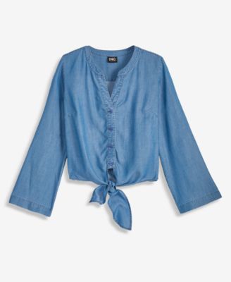 Women's Chambray Long-Sleeve Tie-Front Top, Macy's Exclusive