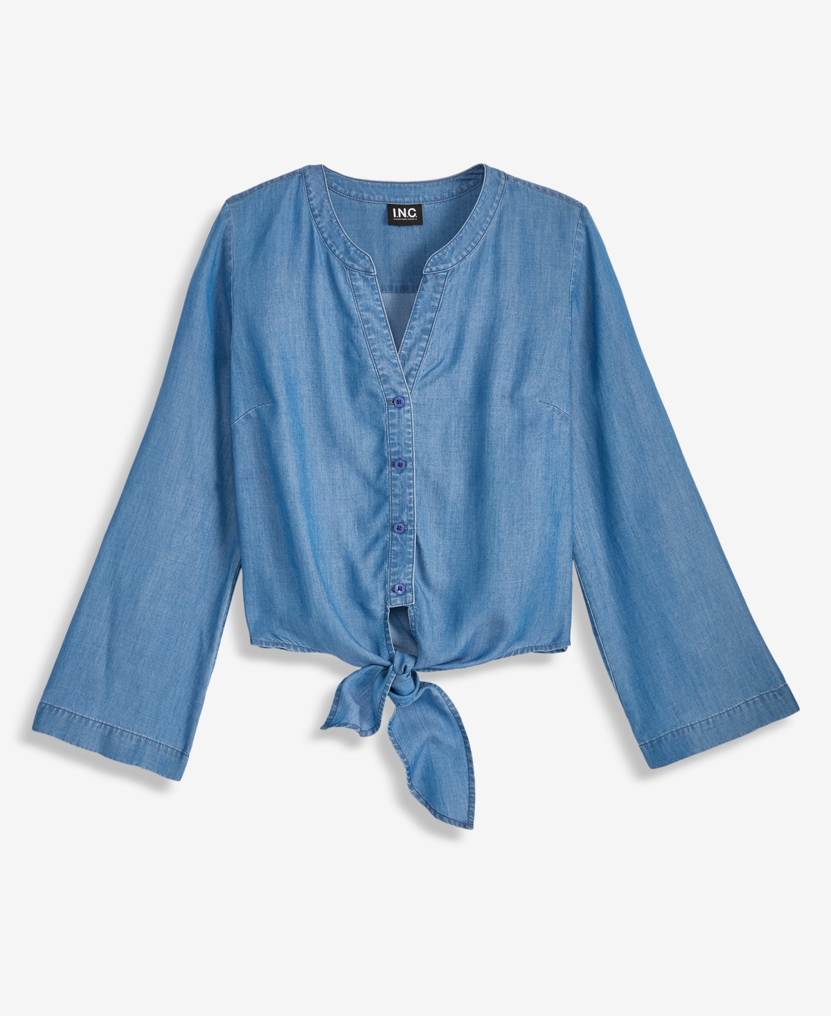 I.n.c. International Concepts Women's Chambray Long-Sleeve Tie-Front Top, Macy's Exclusive
