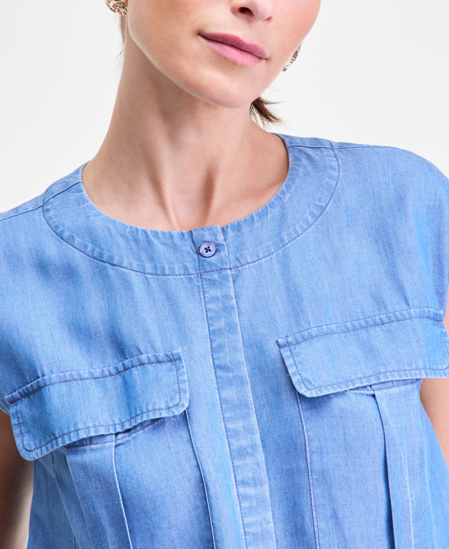 Women's Cap Sleeve Button Front Utility Shirt