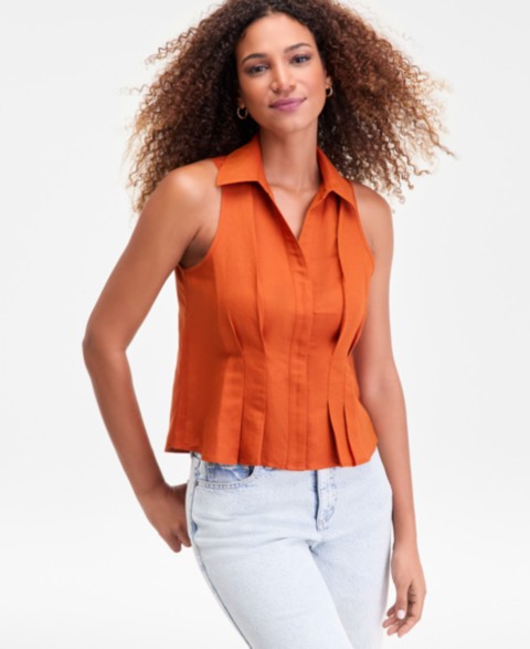 Женские рубашки I.N.C. International Concepts Women's Sleeveless Collared Linen Button-Down Shirt