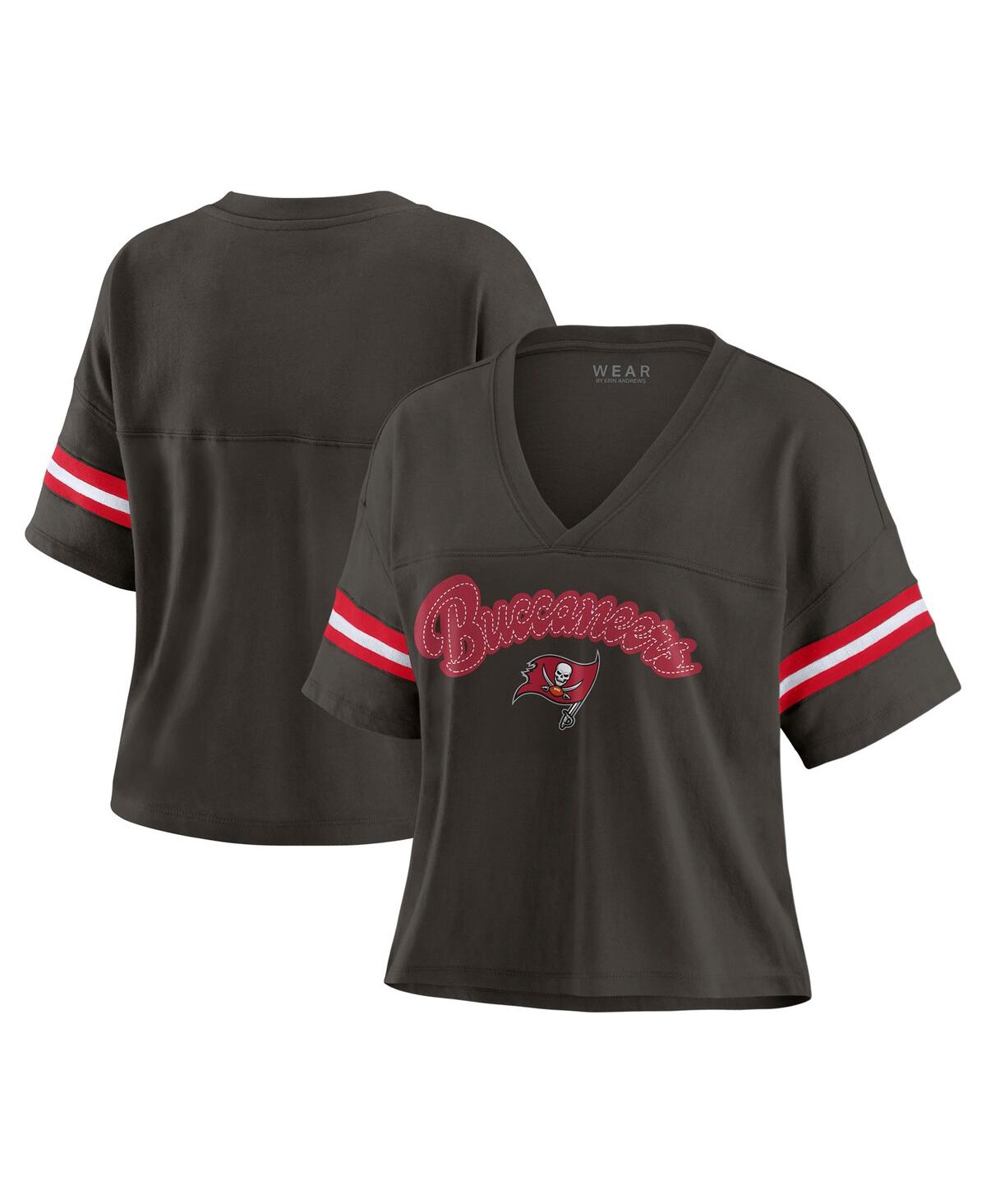 Wear By Erin Andrews Women's Pewter Tampa Bay Buccaneers Plus Size Colorblock Boxy V-neck T-shirt In Gray