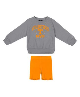 Colosseum - Girls Toddler Gray/Tennessee Orange Tennessee Volunteers Beta Fleece Sweatshirt and Shorts Set