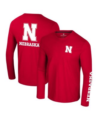 Colosseum - Men's Scarlet Nebraska Huskers Logo Lockup 3-Hit Active Blend Long Sleeve T-Shirt