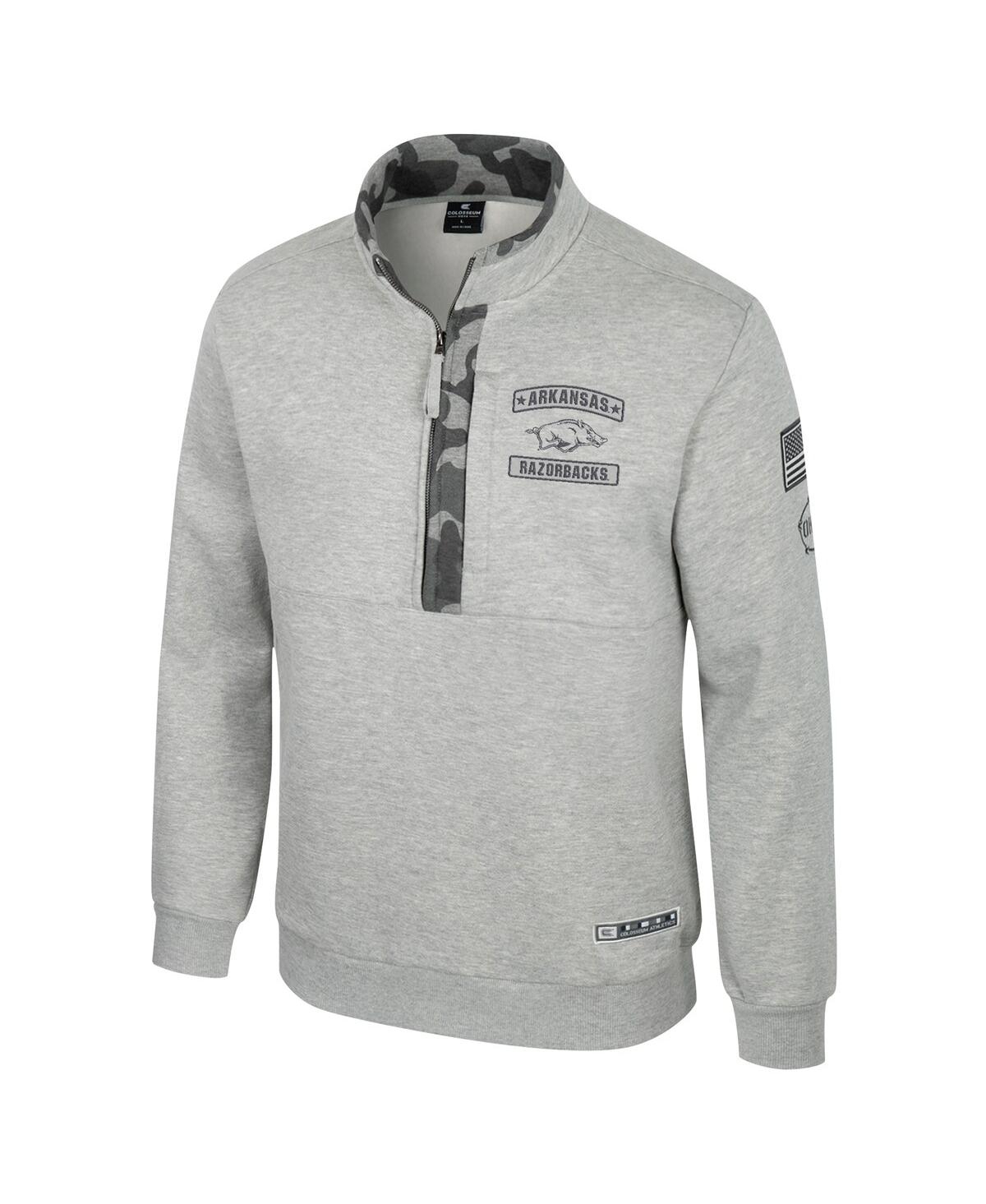 Colosseum Men's Heather Gray Arkansas Razorbacks Oorah Oht Military Appreciation Fleece Quarter-Zip Jacket