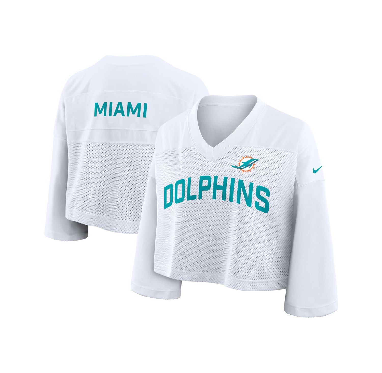 Women's White Miami Dolphins Primetime Cropped Mesh Dri-FIT Fashion Jersey