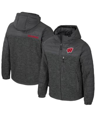 Colosseum - Men's Charcoal Wisconsin Badgers Nightman Full-Zip Hoodie Puffer Jacket
