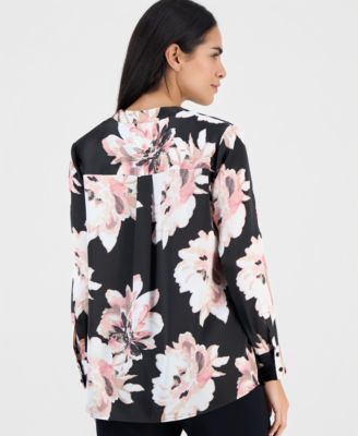 Petite Floral Satin Popover Blouse