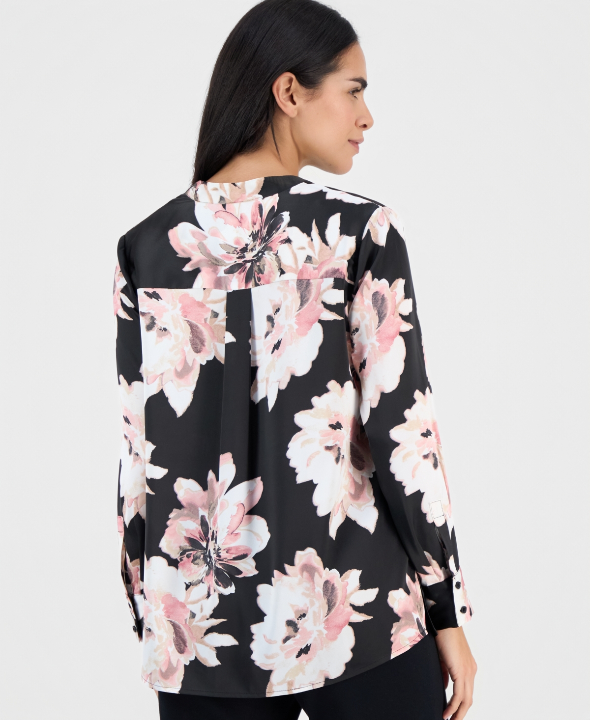 Anne Klein Petite Floral Satin Popover Blouse