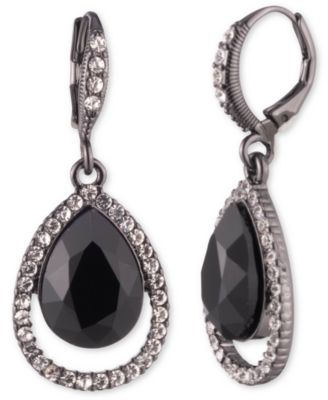 Rhodium Emerald Silver-Tone Pear Drop Earrings