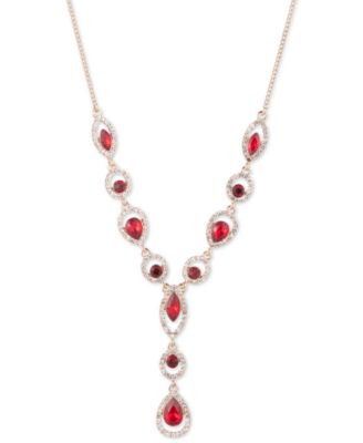 Rhodium Emerald Stone Silver-Tone Y Necklace