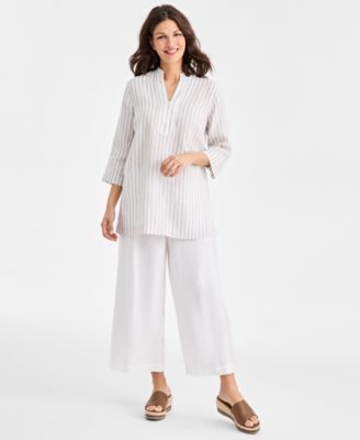Women's 100% Linen 3/4-Sleeve Stripe Tunic, Macy's Exclusive
