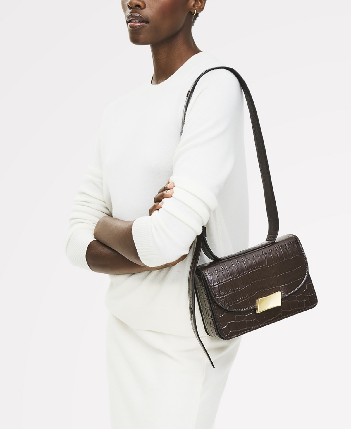 Radley London The Belsize Croc Small Flapover Shoulder Bag In Brown