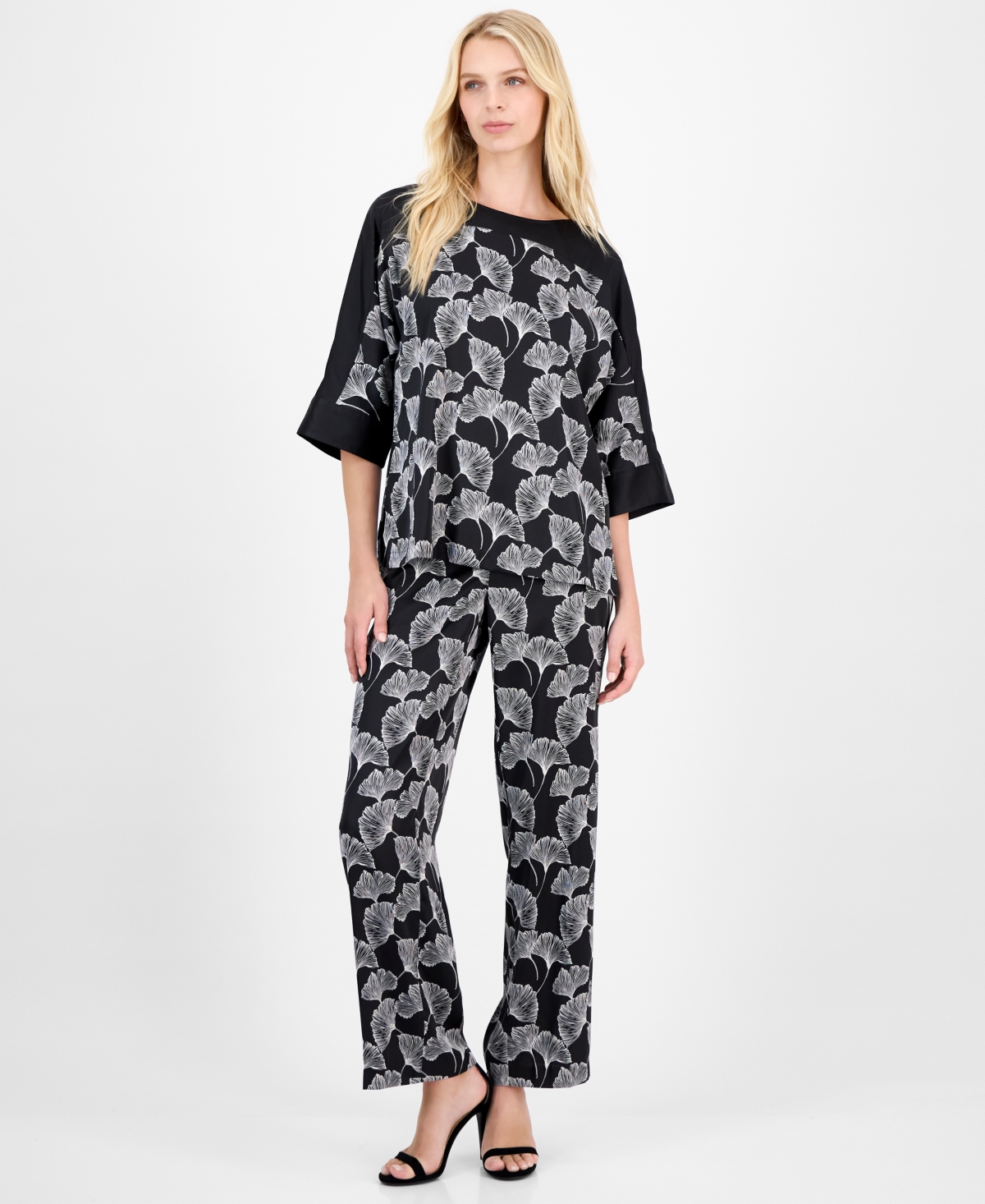 Anne Klein Women's Printed Pull-On Wide-Leg Pants