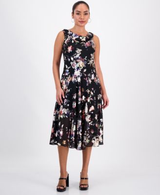 Robbie Bee - Petite Foil-Print Cowlneck Midi Dress