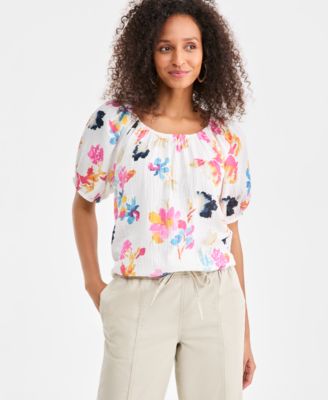 Style & Co - Women's Cotton Gauze Solid-Color Bubble Top