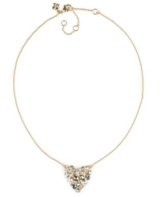 Multi-Stone Matte Gold-Tone Heart Pendant Necklace