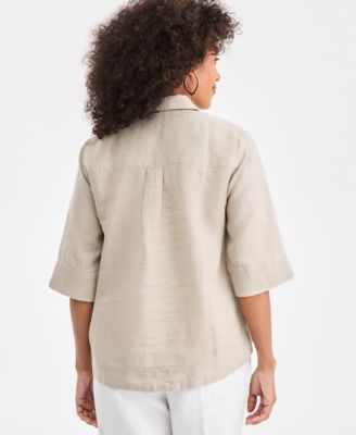 Petite Elbow-Sleeve Utility Pop-Over Shirt, Macy's Exclusive