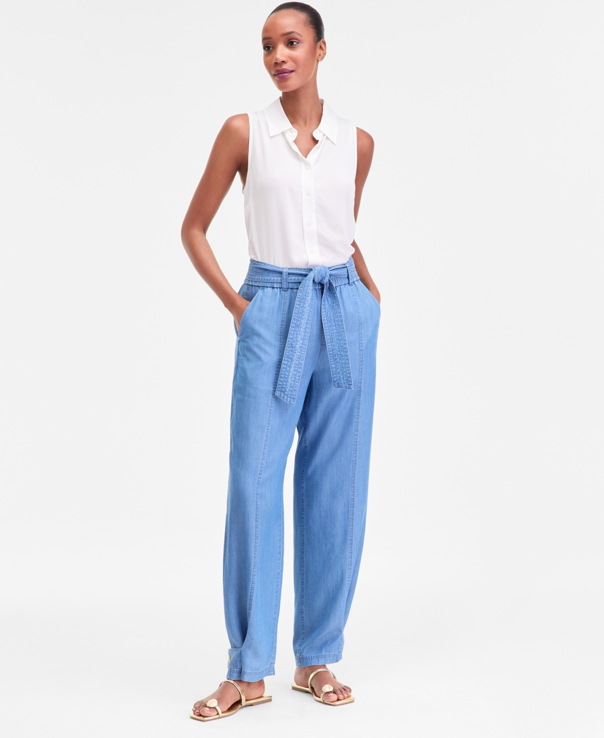 I.n.c. International Concepts Women's Tie-Waist Chambray Pants, Macy's Exclusive