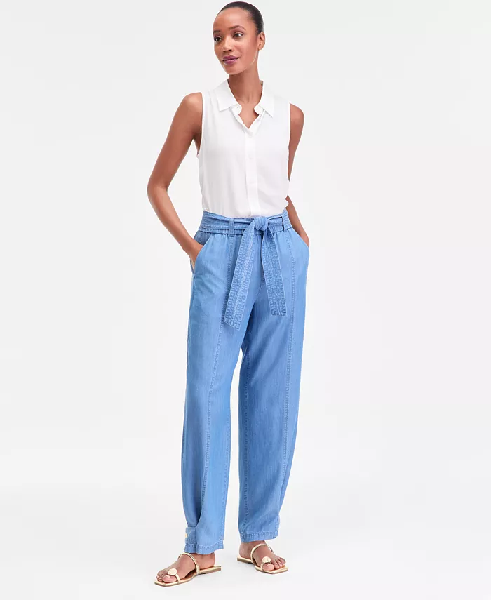 Women's Tie-Waist Chambray Pants - thumbnail 3