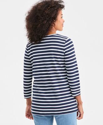 Women's Striped Button-Trim Tunic Top