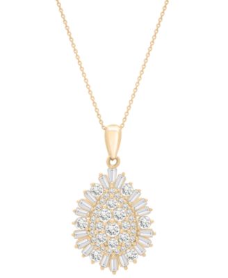 Wrapped in Love - Diamond Baguette & Round Cluster Pendant Necklace (1 ct. t.w.) in 14K Yellow Gold
