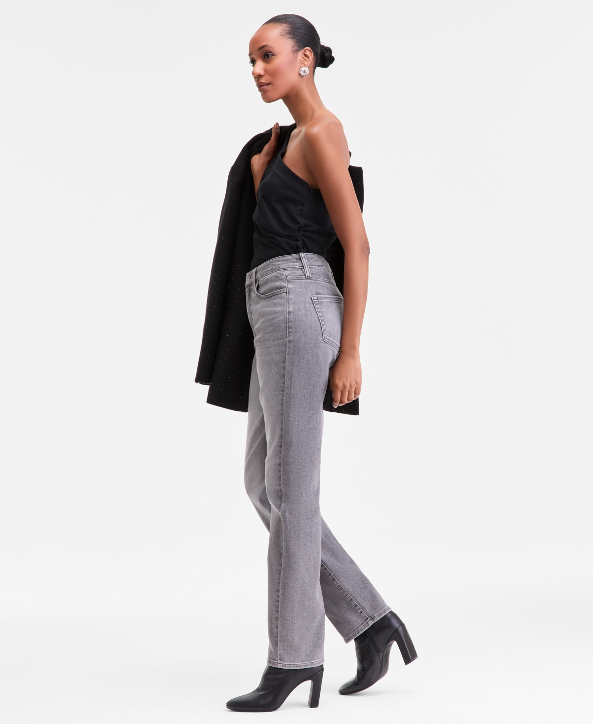 Inc International Concepts Women's High-rise Straight-leg Jeans, Macy's Exclusive In Gray