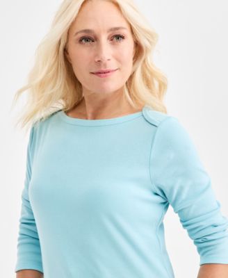 Women's Pima Cotton 3/4-Sleeve Boat-Neck Top, Created for Macy's