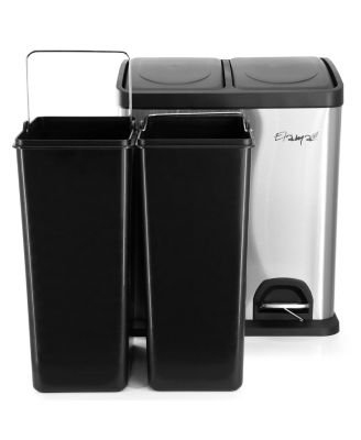 2 Section 15 Liter/ 4 Gallon Each Section Trash and Recycling Step Bin in Matte Silver