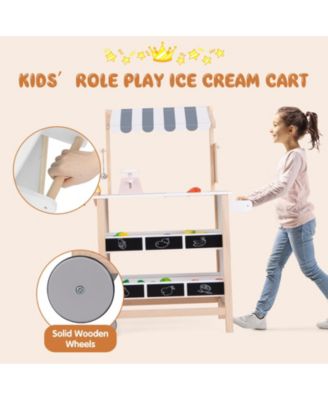 Kids Wooden Ice Cream Cart with Chalkboard and Storage, Ages 3+