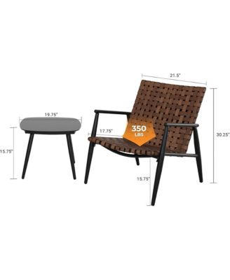 All-Aluminum Detachable Wide Wicker Frog Chair Set - 3 Pieces