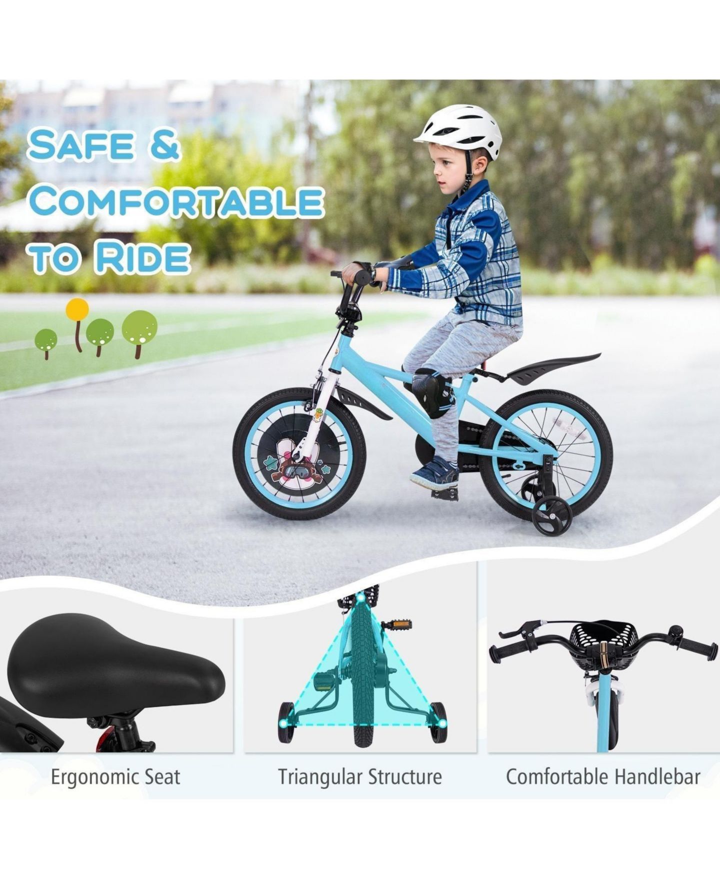 Детская игрушка HONGGE 16 Inch Kids Bike with Training Wheels, Adjustable Handlebar and Saddle, Ages 4–8, цвет: Синий — фото 8